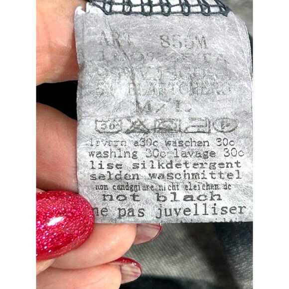 Tempo Paris Top M/L Black White Tie Dyed Long Sleeve Silk Italy Bell Sleeves - Picture 6 of 14